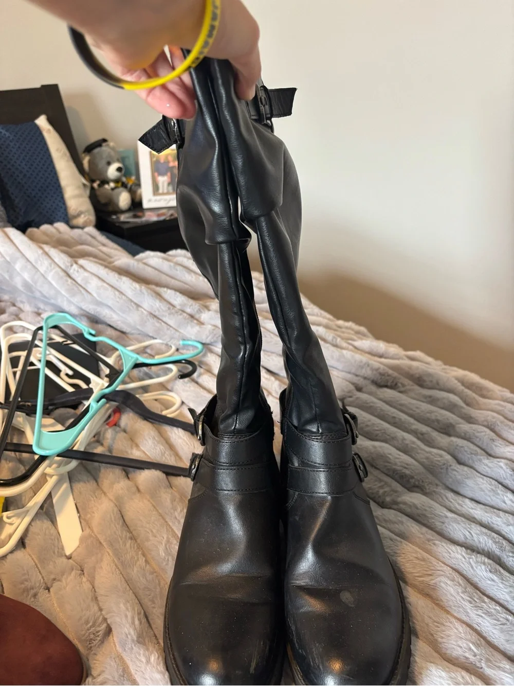 Black Women's Tall Buckle Leather Boots